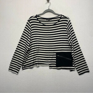 Comfy USA Stripe Blouse Black White L Long Sleeve